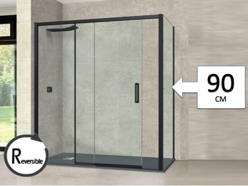 Sliding shower door, with fixed return 90 cm - TOURS BLACK