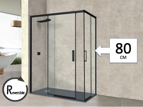 Paroi de douche coulissante en angle, 80x80 cm - AVIGNON NOIR