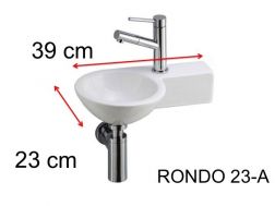 Rundes Handwaschbecken, 23 x 39 cm, Keramik, hängend - RONDO 23
