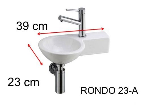 Lave mains rond, 23 x 39 cm, en cramique, suspendu - RONDO 23