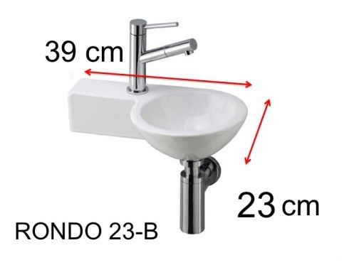 Lave mains rond, 23 x 39 cm, en cramique, suspendu - RONDO 23 B