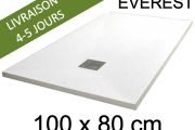 Receveur de douche, 100x80 cm, extra plat, resine Acrystone EVEREST Blanc 80x100
