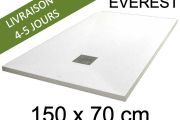 Receveur de douche, 150x70 cm, extra plat, resine Acrystone EVEREST Blanc 70x150