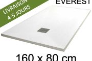 Receveur de douche, 160x80 cm, extra plat, resine Acrystone EVEREST Blanc 80x160