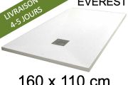 Brusebadsbakke, 160x110 cm, ekstra flad, Acrystone resin - EVEREST hvid 110x160