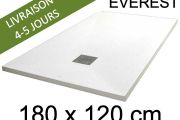 Receveur de douche, 180x120 cm, extra plat, resine Acrystone EVEREST Blanc 120X180