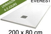 Receveur de douche, 200x80 cm, extra plat, resine Acrystone EVEREST Blanc 80x200