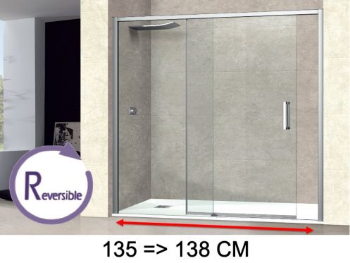 Porte de douche coulissante, 135  138 cm, avec un verre fixe - NANTES 310 CH