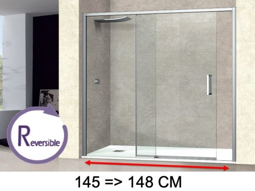 Porte de douche coulissante, 145  148 cm, avec un verre fixe - NANTES 310 CH