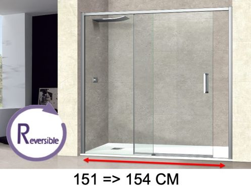 Porte de douche coulissante, 151  154 cm, avec un verre fixe - NANTES 310 CH