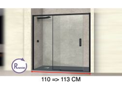 Paroi de douche coulissante,  111 à 113 cm, avec un verre fixe - NANTES 310 NOIR