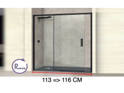 Sliding shower door, 113 to 116 cm, with fixed glass - NANTES 310 BLACK