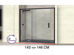 Doucheschuifdeur, 143 tot 146 cm, met vast glas - NANTES 310 BLACK