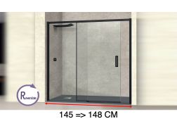 Doucheschuifdeur, 145 tot 148 cm, met vast glas - NANTES 310 BLACK