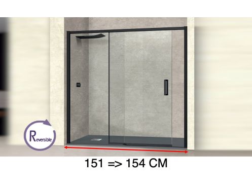 Doucheschuifdeur, 151 tot 154 cm, met vast glas - NANTES 310 BLACK