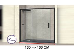 Sliding shower door, 160 to 163 cm, with fixed glass - NANTES 310 BLACK