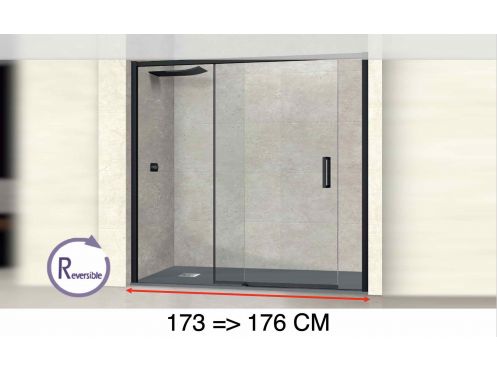 Doucheschuifdeur, 173 tot 176 cm, met vast glas - NANTES 310 BLACK