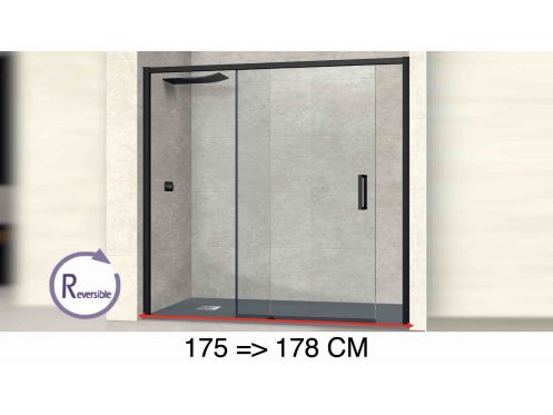 Doucheschuifdeur, 175 tot 178 cm, met vast glas - NANTES 310 BLACK