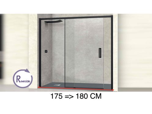 Doucheschuifdeur, 175 tot 180 cm, met vast glas - NANTES 310 BLACK