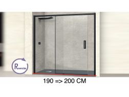 Paroi de douche coulissante, 190 à 200 cm, avec un verre fixe - NANTES 310 NOIR