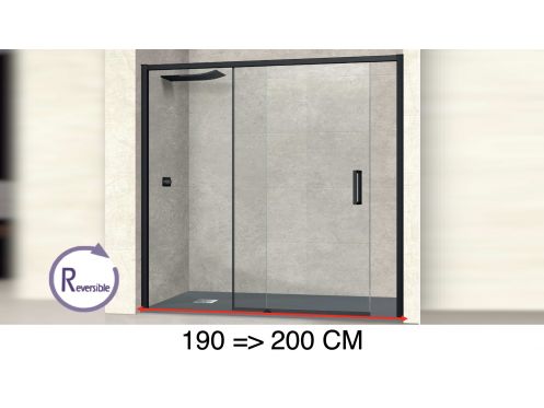 Doucheschuifdeur, 190 tot 200 cm, met vast glas - NANTES 310 BLACK