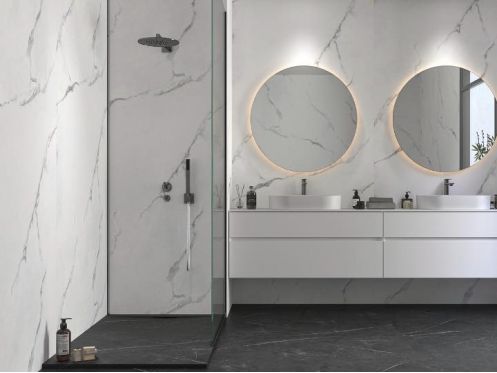 Marble White 60x120 cm - Panneau mural en SPC, finition marbre blanc
