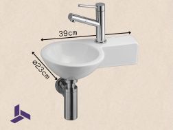 Rund hÃ¥ndvaskmaskine, keramik, ophÃ¦ngt 23x39 cm | BONN 23 DROITE