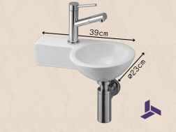 Rund hÃ¥ndvaskmaskine, keramik, ophÃ¦ngt 23x39 cm | BONN 23 GAUCHE