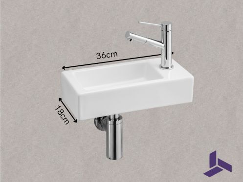 Suspenderet keramisk håndvask 36x18cm | FRANCFORT 36 DROITE