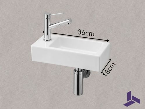Suspenderet keramisk håndvask 36x18cm | FRANCFORT 36 GAUCHE