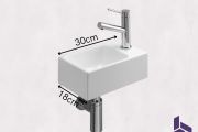Lave-mains wc étroit 18x30 cm ceramique | ROSTOCK 30 DROITE