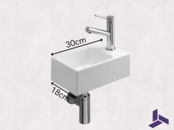 Lave-mains wc étroit 18x30 cm ceramique | ROSTOCK 30 DROITE