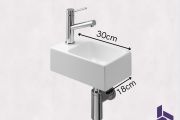 Lave-mains wc étroit 18x30 cm ceramique | ROSTOCK 30 GAUCHE