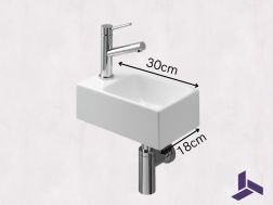 HÃ¥ndbassin smal wc 18x30 cm keramik | ROSTOCK 30 GAUCHE