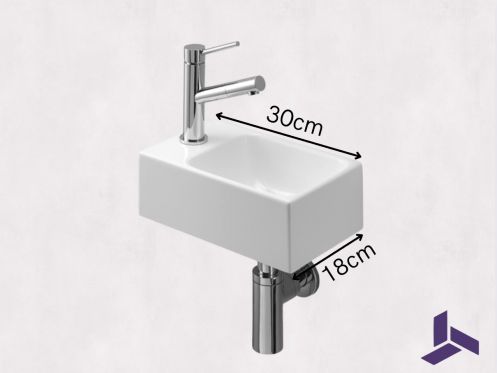 Handbekken smal wc 18x30 cm keramiek | ROSTOCK 30 GAUCHE