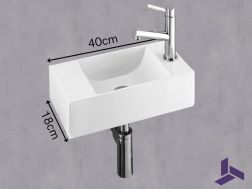 Lave-mains design 40x18 cm suspendu resine blanche | HAMBOURG 40 DROITE
