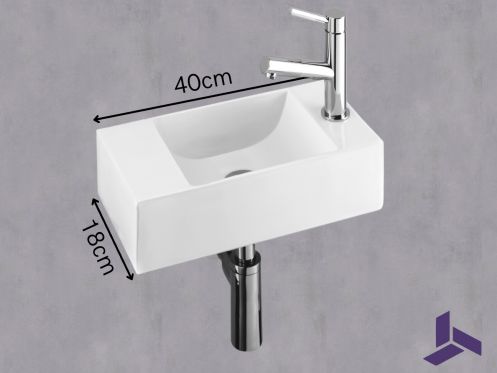 Lave-mains design 40x18 cm suspendu resine blanche | HAMBOURG 40 DROITE
