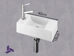 Lave-mains design 40x18 cm suspendu resine blanche | HAMBOURG 40 GAUCHE
