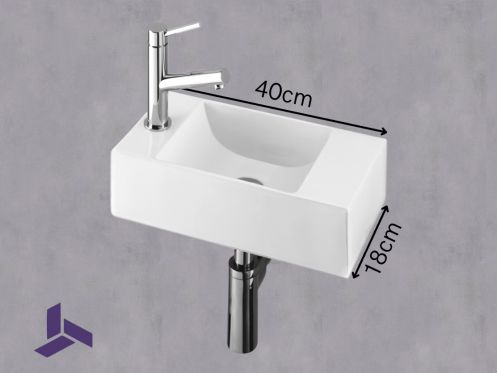 Lave-mains design 40x18 cm suspendu resine blanche | HAMBOURG 40 GAUCHE