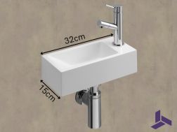 Lave-mains ultra-compact 32x15 cm résine minérale blanc | BERLIN 32 DROITE