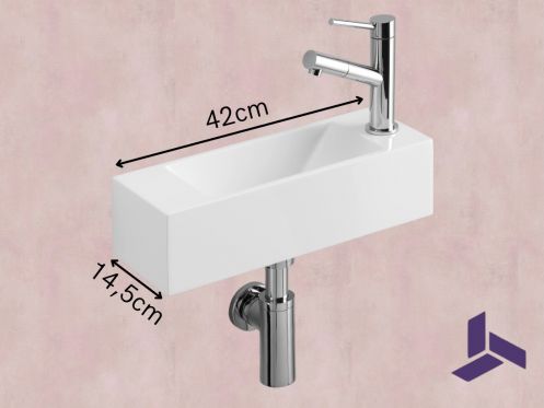 Lave-mains suspendu 42x14,5 cm en rsine blanche, Ultra-compact | MUNICH 42 DROIT