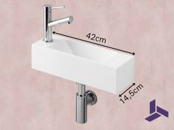Lave-mains suspendu 42x14,5 cm en résine blanche, Ultra-compact | MUNICH 42 GAUCHE
