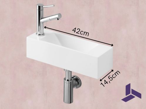 Hangend fonteintje 42x14,5 cm – Compact & Wit Resin | MUNICH 42 GAUCHE