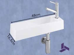 Væghængt hÃ¥ndvask 48x16,5â¯cm â Hvid resin ultra-smal uden overløb | MUNICH 48 DROITE