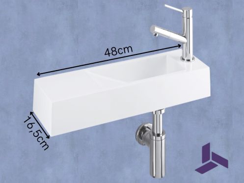 Lave-mains mural 48x16,5cm resine blanche design sans trop-plein | MUNICH 48 DROITE