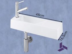 Lave-mains mural 48x16,5cm resine blanche ultra-étroite sans trop-plein | MUNICH 48 GAUCHE