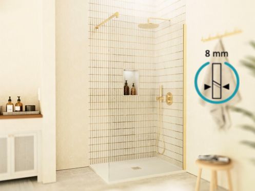 Paroi de douche a l'italienne fixe en verre de securite 8 mm DIJON OR 