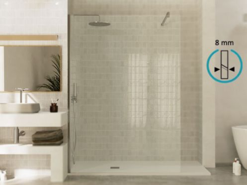 Paroi de douche a l'italienne fixe en verre de securite 8 mm DIJON Argent