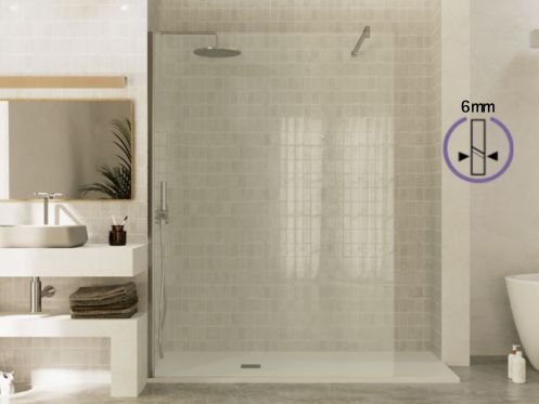 Paroi de douche a l'italienne fixe en verre de securite 6 mm DIJON Argent