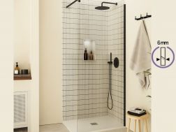 Paroi de douche a l'italienne fixe en verre de securite 6 mm DIJON NOIR